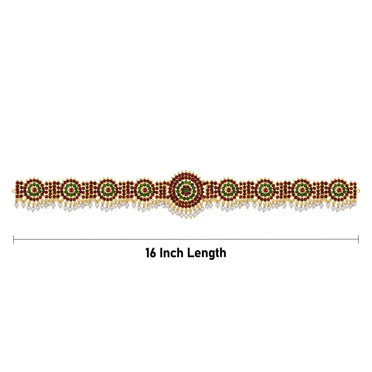 Hip Belt - 16 x 1.5 Inches | Kemp Bharatanatyam Ornament/ Stone & Pearls Design Artificial Jewelry for Dance - Image 2