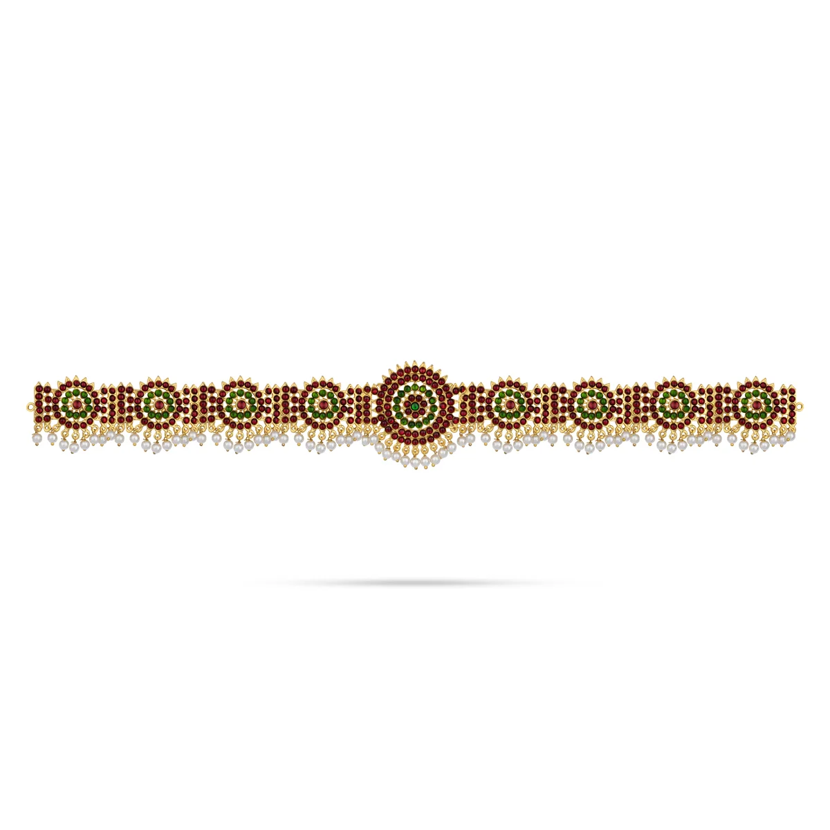 Hip Belt - 16 x 1.5 Inches | Kemp Bharatanatyam Ornament/ Stone & Pearls Design Artificial Jewelry for Dance - Image 3
