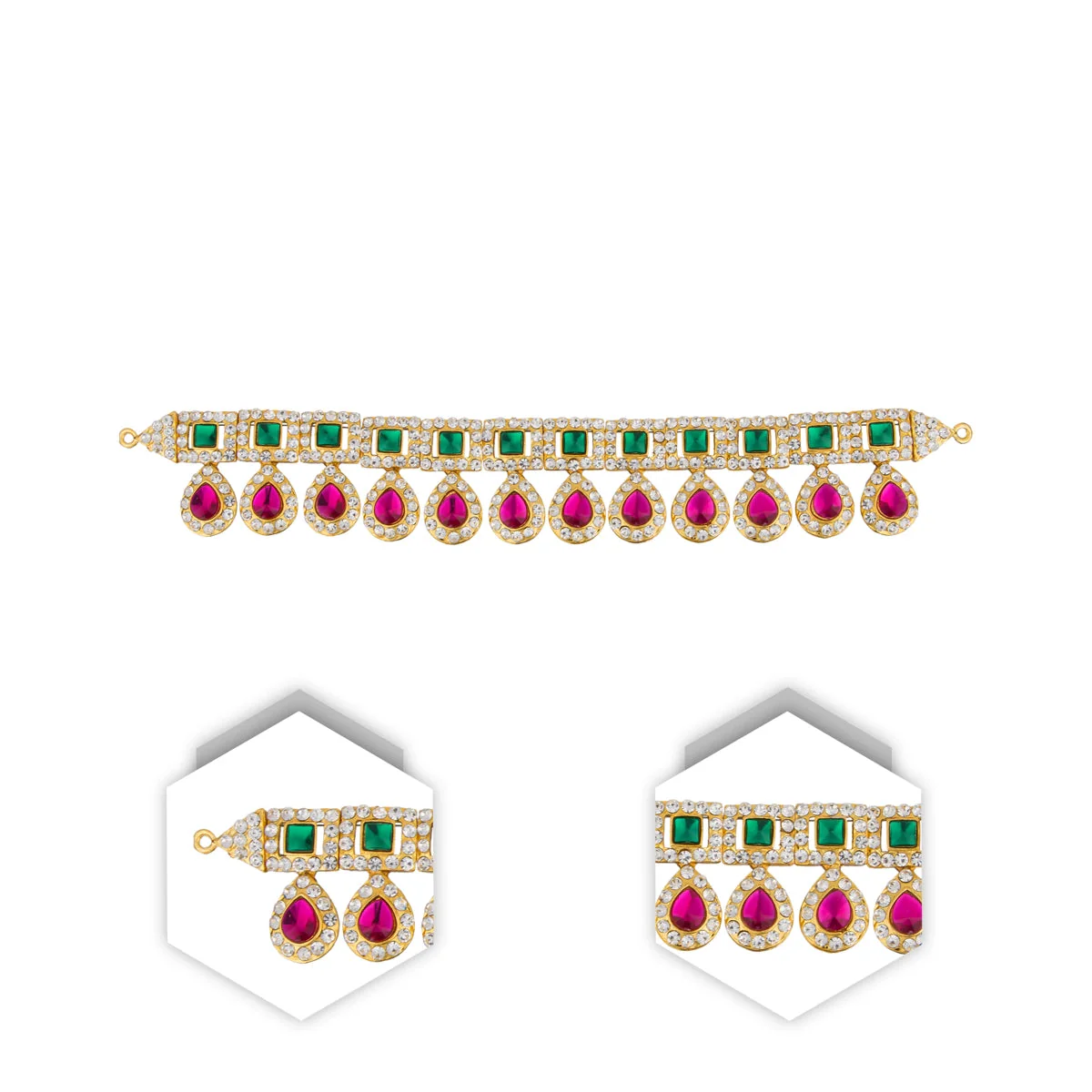 Hip Belt - 9 Inches | Stone Jewellery/ Waist Belt/ Multicolour Stone Belt for Deity - Image 3