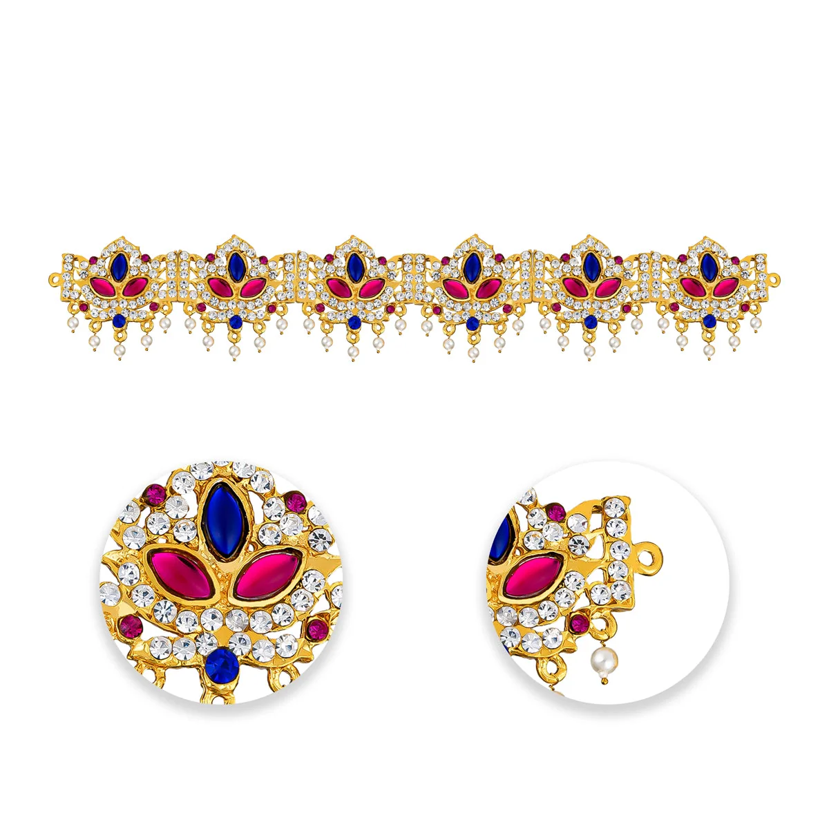 Stone Hip Belt - 1.5 x 10 Inches | Multicolour Stone Waist Belt/ Stone Jewellery/ Stone Belt for Deity Decor - Image 3