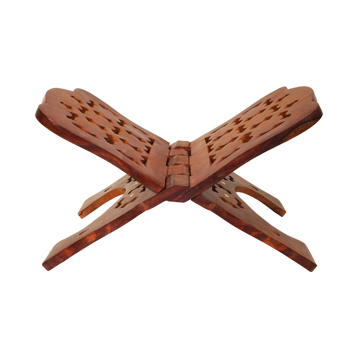 Holy Book Stand - 8 x 15 Inches | Jali Work Rehal/ Star Design Wooden Holy Book Stand for Reading - Image 2