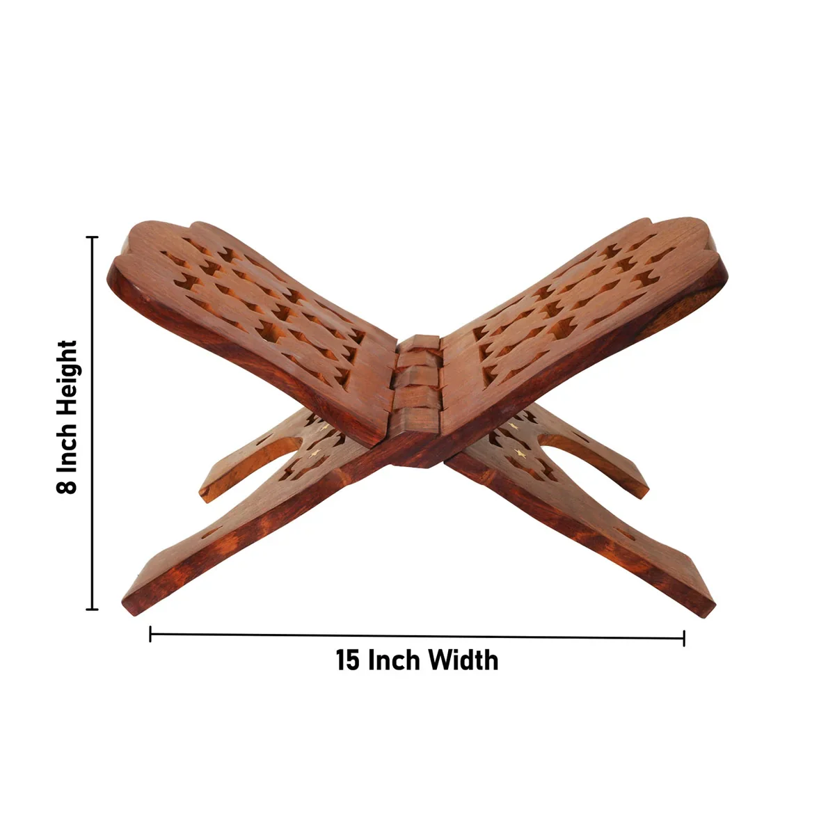 Holy Book Stand - 8 x 15 Inches | Jali Work Rehal/ Star Design Wooden Holy Book Stand for Reading - Image 3
