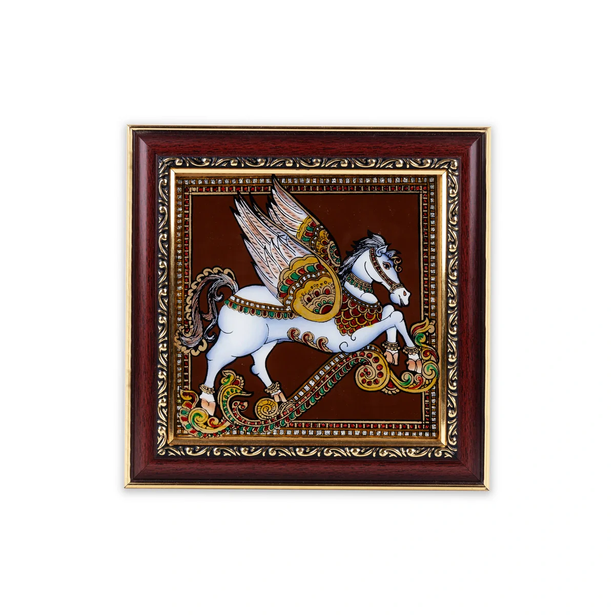 Horse Design Thanjavur Glass Painting Photo Frame - 8 x 8 Inches | Tanjore Glass Painting Wall Decor - Image 2