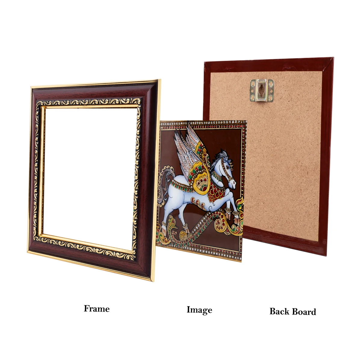 Horse Design Thanjavur Glass Painting Photo Frame - 8 x 8 Inches | Tanjore Glass Painting Wall Decor - Image 3