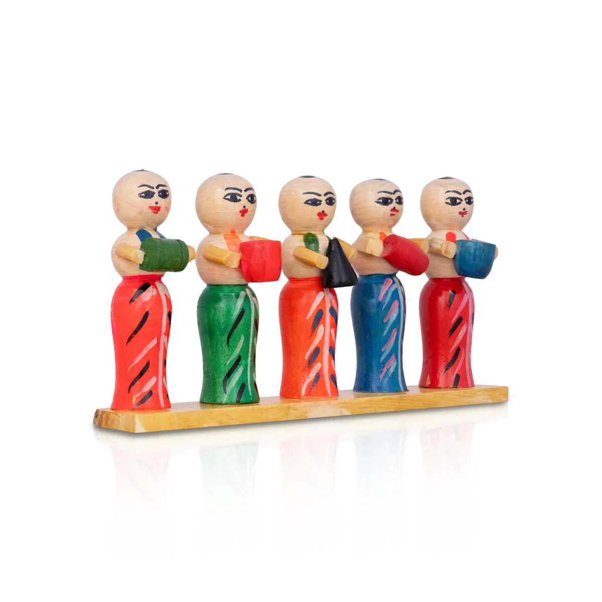 Iyer Musical Band Set- 4.25 X 7.5 Inches | Kondapalli Toy/ Kolu Bommai/ Wood Sculpture For Table Top & Festive - Image 3
