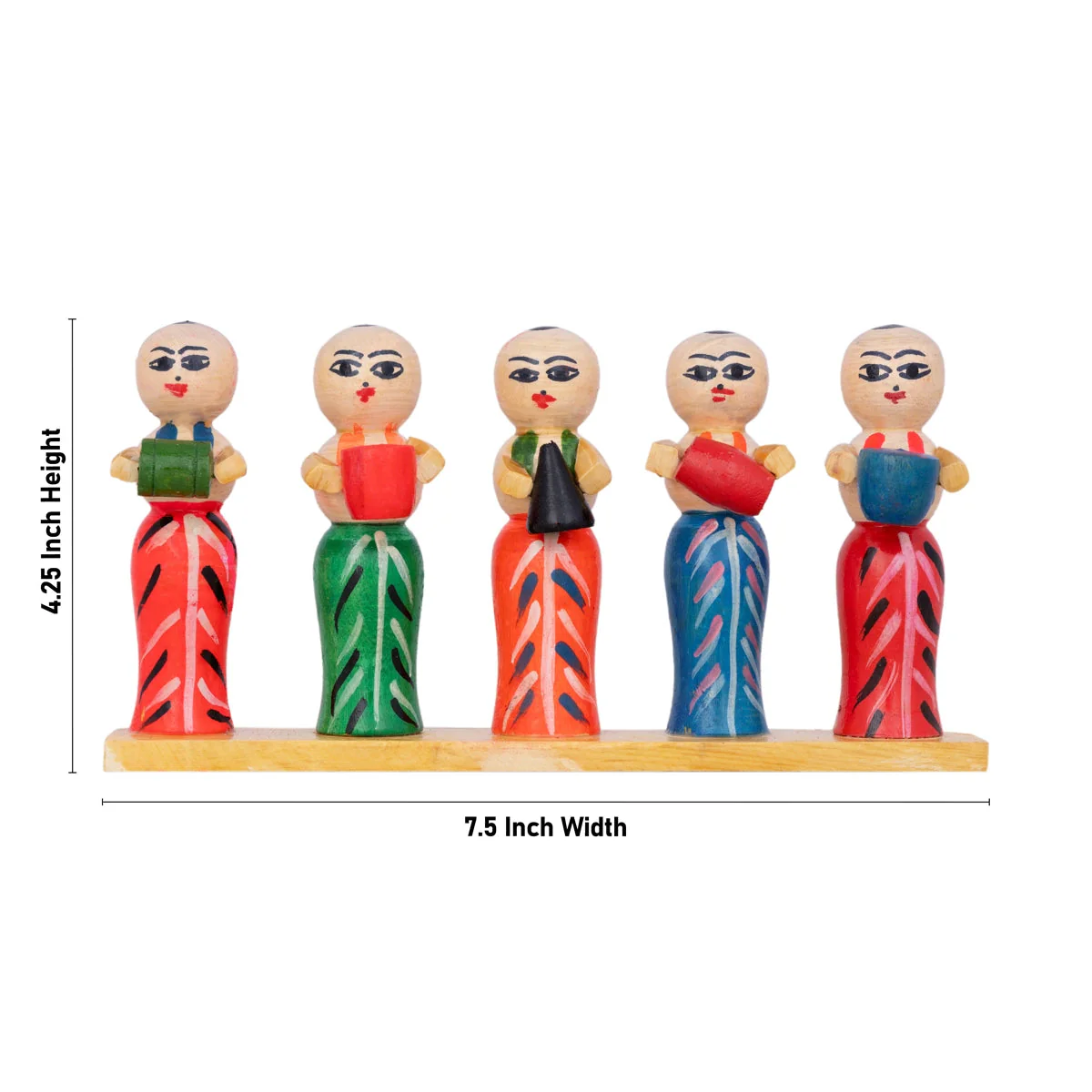 Iyer Musical Band Set- 4.25 X 7.5 Inches | Kondapalli Toy/ Kolu Bommai/ Wood Sculpture For Table Top & Festive - Image 4