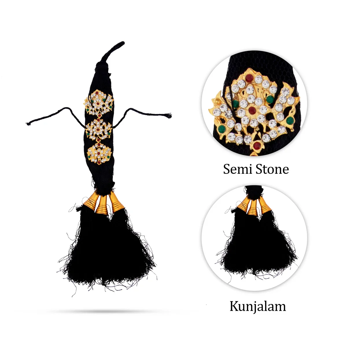 Jadai - 9 Inches | Readymade Jadai/ 3 to 4 Bit Stone Jadai/ Hair Extensions for Deity - Image 2