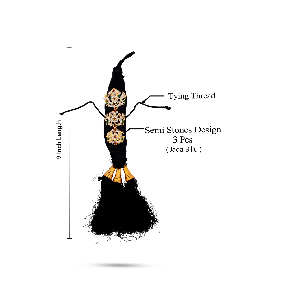 Jadai - 9 Inches | Readymade Jadai/ 3 to 4 Bit Stone Jadai/ Hair Extensions for Deity - Image 3
