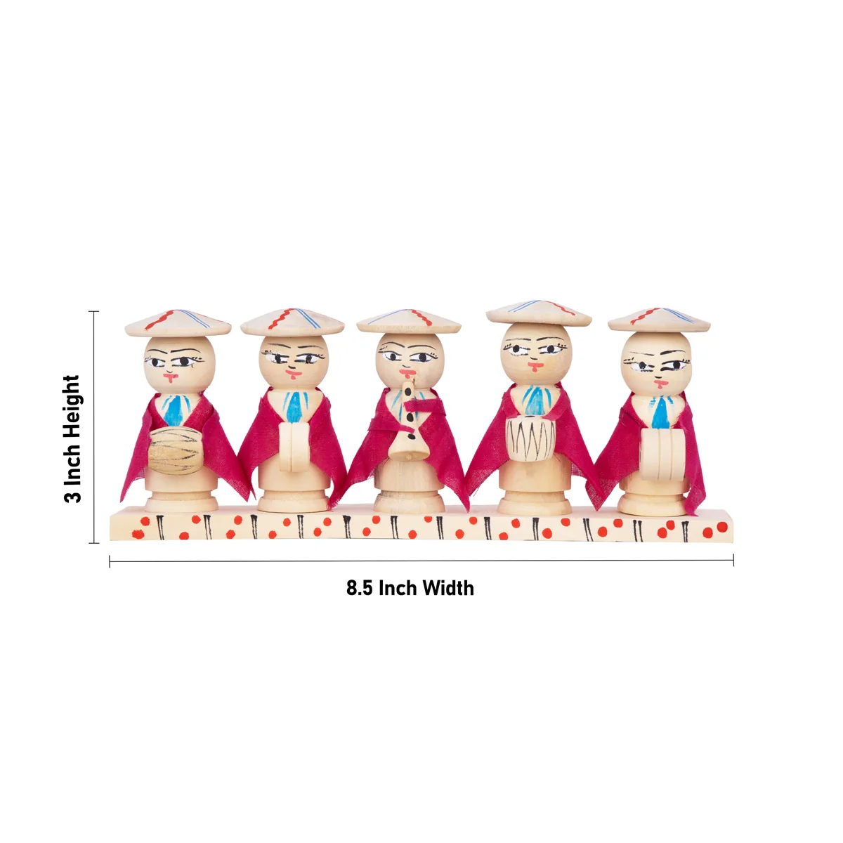 Japanese Musical Band - 3 X 8.5 Inches | Kondapalli Toy/ Kolu Bommai/ Wood Sculpture For Table Top And Gifting - Image 4