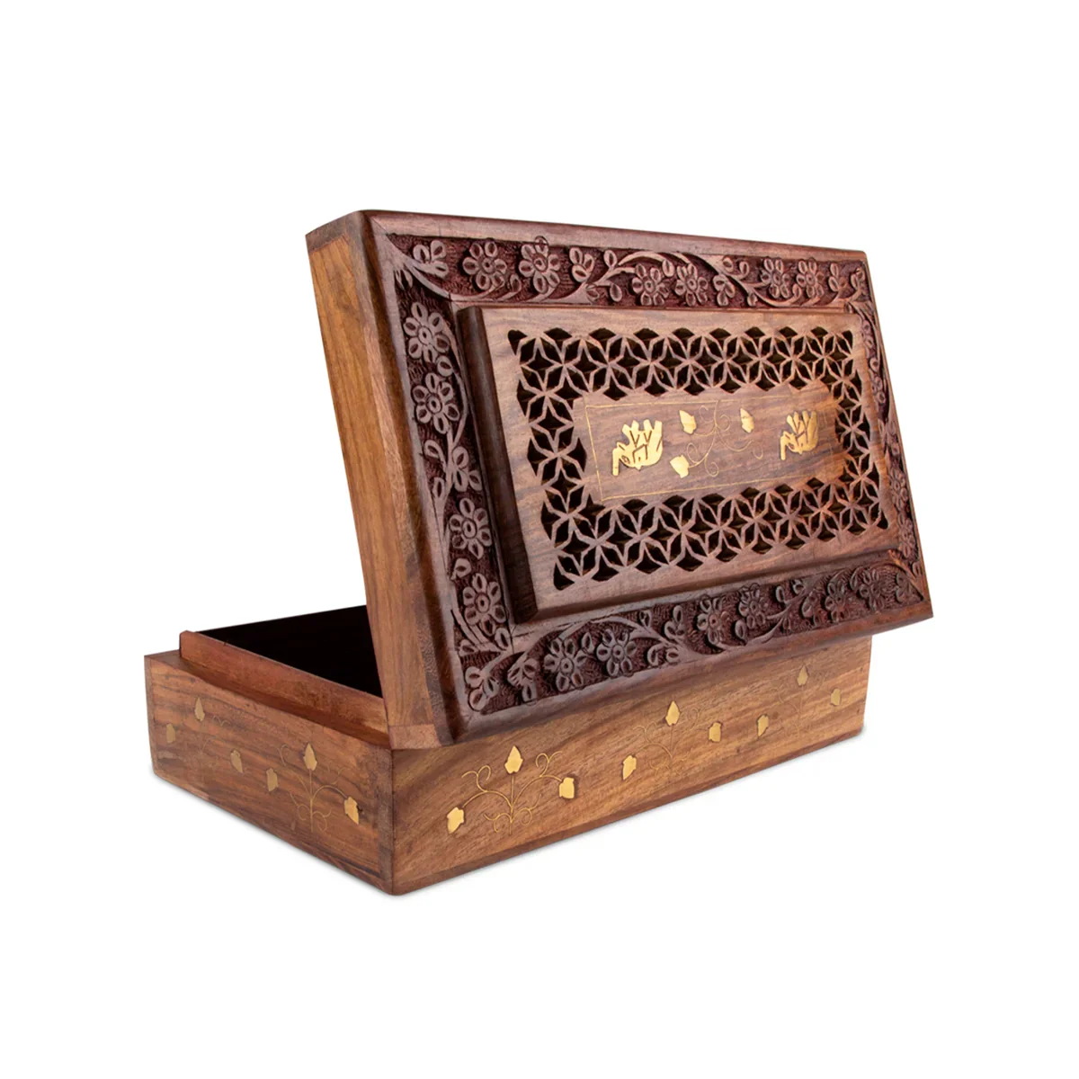 Jewel Box - 3 x 10 Inches | Jali Work Wooden Box/ Elephant Inlaid Design Storage Box for Home - Image 4