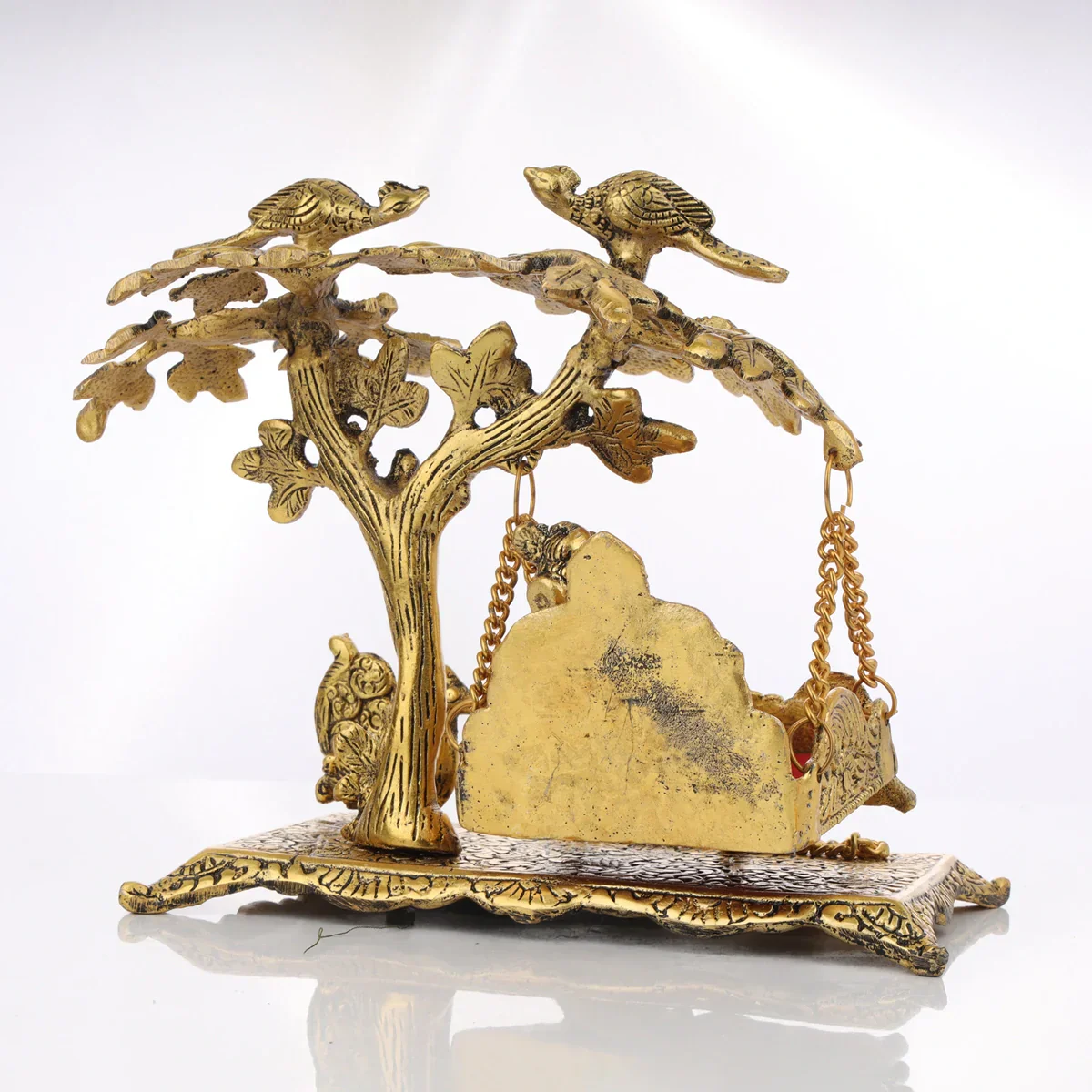 Jhula Krishna Under Tree - 8 x 8 Inches | Gold Polish Idol/ Aluminium Palana with Krishna Statue for Pooja/ 740 Gms Approx - Image 3