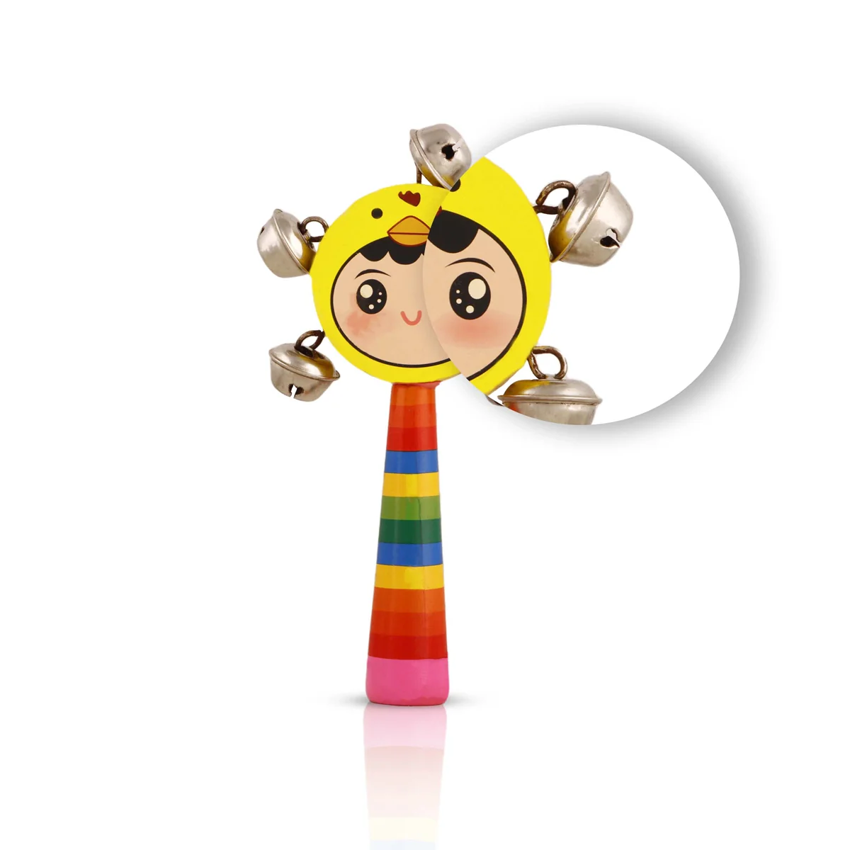 Jingle Bell Rattle Toy - 6.5 x 3.5 Inches | Ghungroo Toy/ Wooden Toy for Kids - Image 3