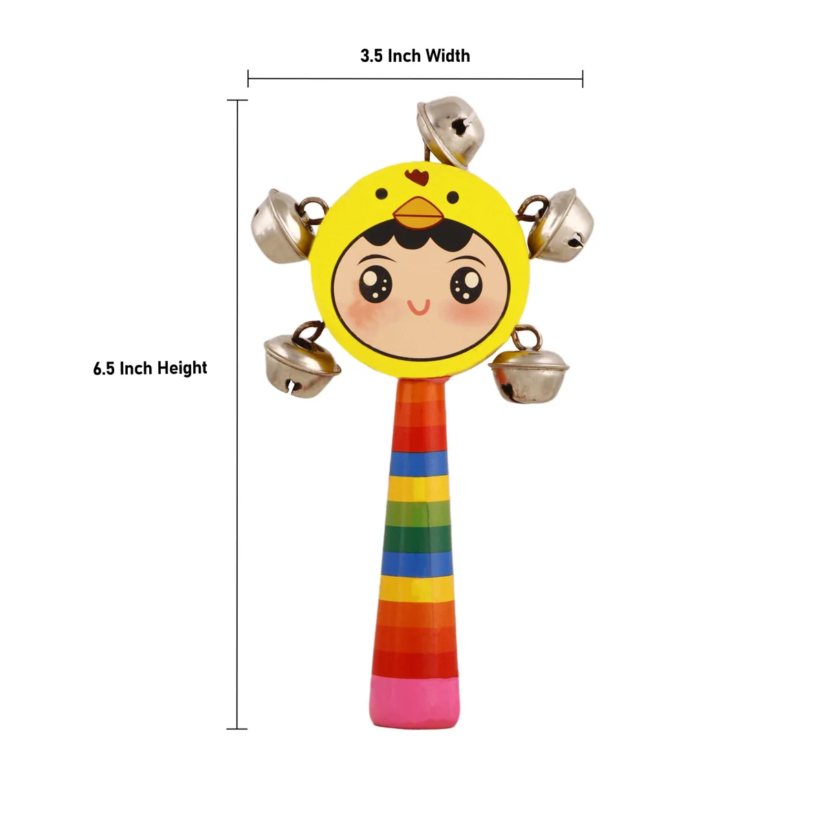 Jingle Bell Rattle Toy - 6.5 x 3.5 Inches | Ghungroo Toy/ Wooden Toy for Kids - Image 4