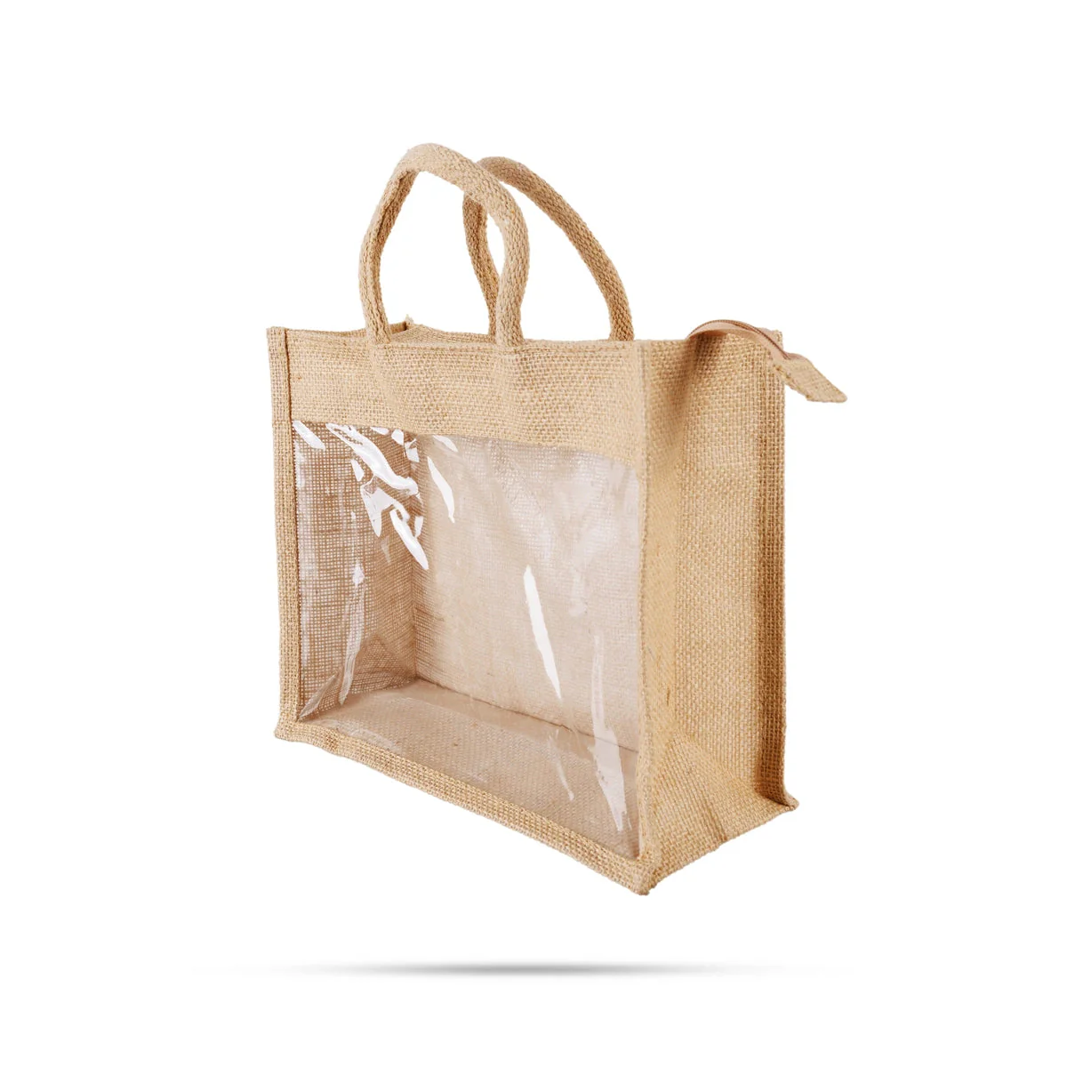 Jute Bag With Zip- 10 X 12 Inches | Jute Handbag/Transparent Cover Gift Bag/Jute Carry Bag For Storage & Shopping - Image 3