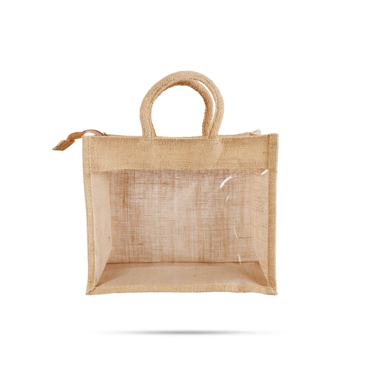 Jute Bag With Zip- 10 X 12 Inches | Jute Handbag/Transparent Cover Gift Bag/Jute Carry Bag For Storage & Shopping - Image 4