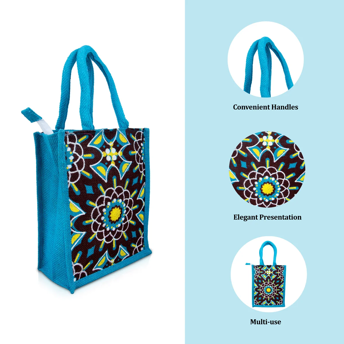 Jute Bag with Zip - 10 x 8 Inches | Handbag/ Tote Bag for Women/ Assorted Colour and Design - Image 9