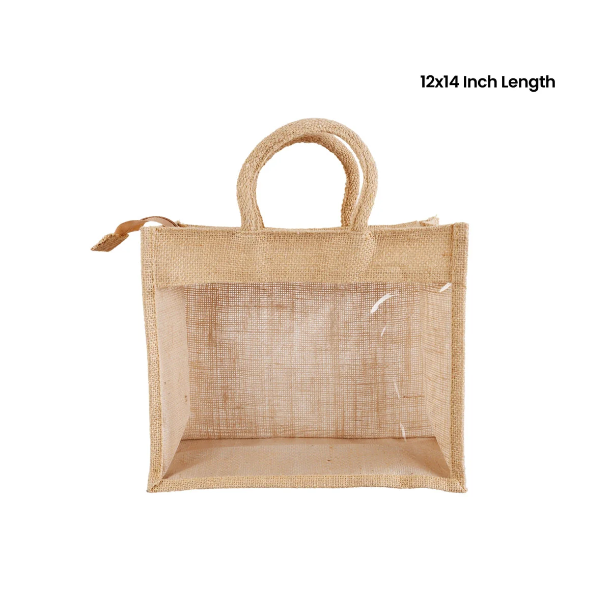Jute Bag With Zip - 12 X 14 Inches | Jute Carry Bag/ Transparent Cover Gift Bag/ Jute Handbag For Return Gift