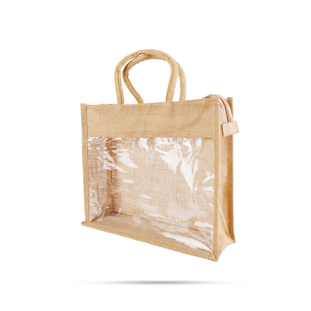 Jute Bag With Zip - 12 X 14 Inches | Jute Carry Bag/ Transparent Cover Gift Bag/ Jute Handbag For Return Gift - Image 2