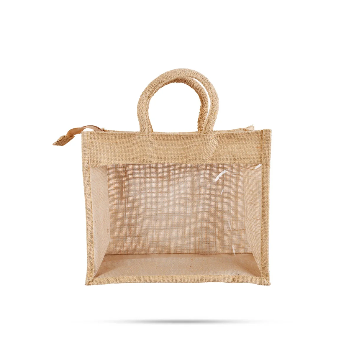 Jute Bag With Zip - 12 X 14 Inches | Jute Carry Bag/ Transparent Cover Gift Bag/ Jute Handbag For Return Gift - Image 3