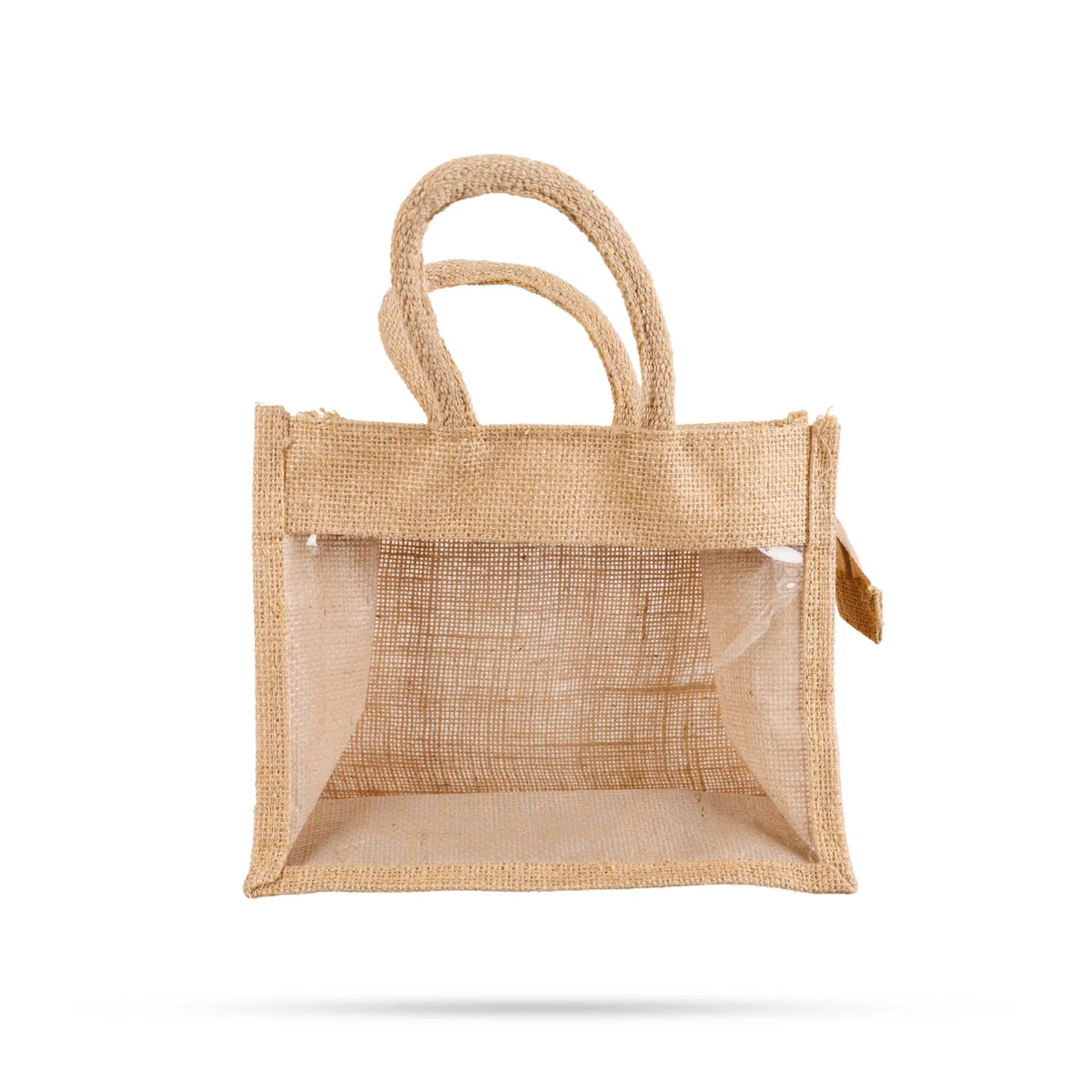Jute Bag With Zip - 8 X 10 Inches | Transparent Cover Gift Bag/ Jute Handbag/ Jute Carry Bag For Return Gifts - Image 4