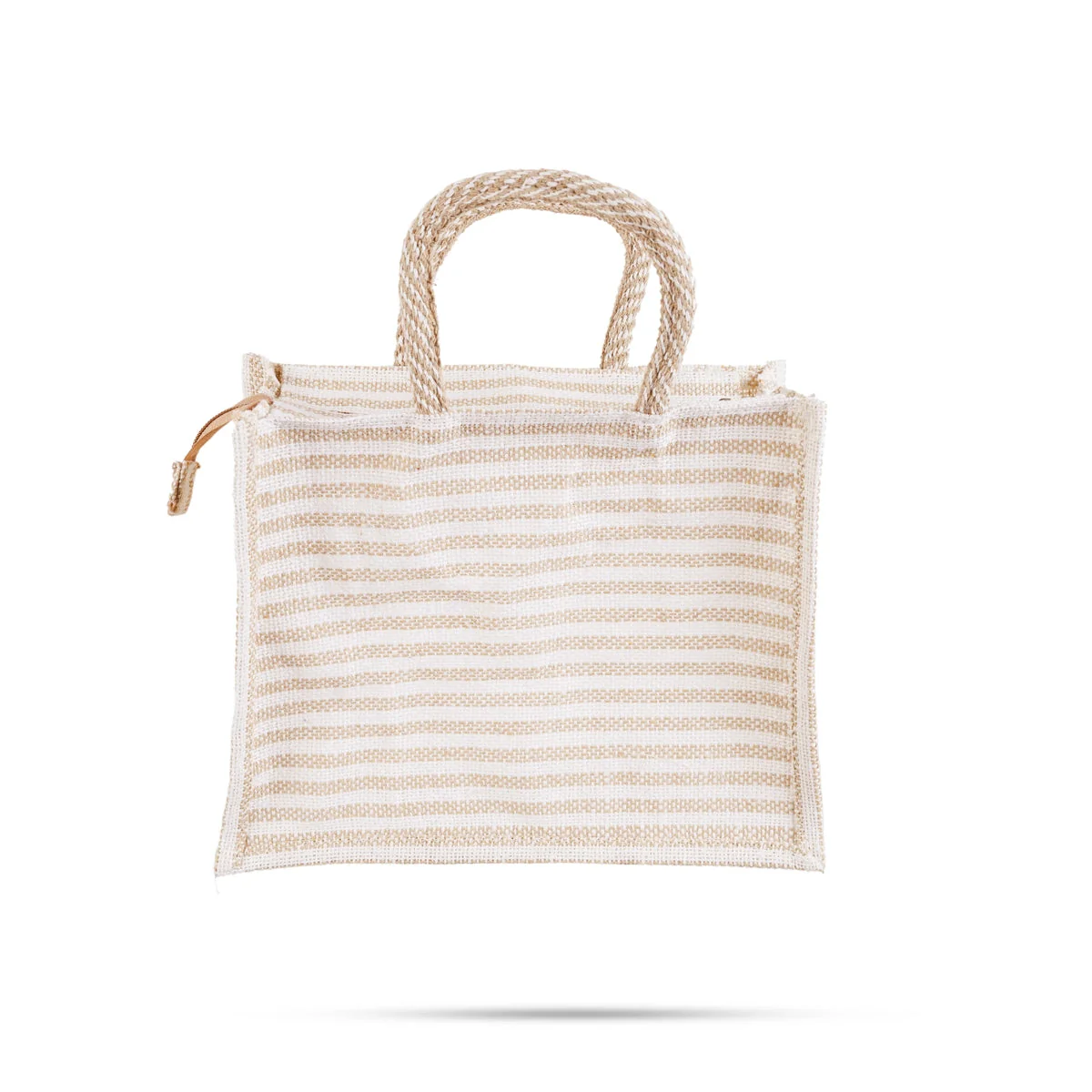 Jute Bag With Zip - 8 X 10 Inches | White Stripes Jute Handbag/ Transparent Cover Gift Bag For Return Gifts - Image 5
