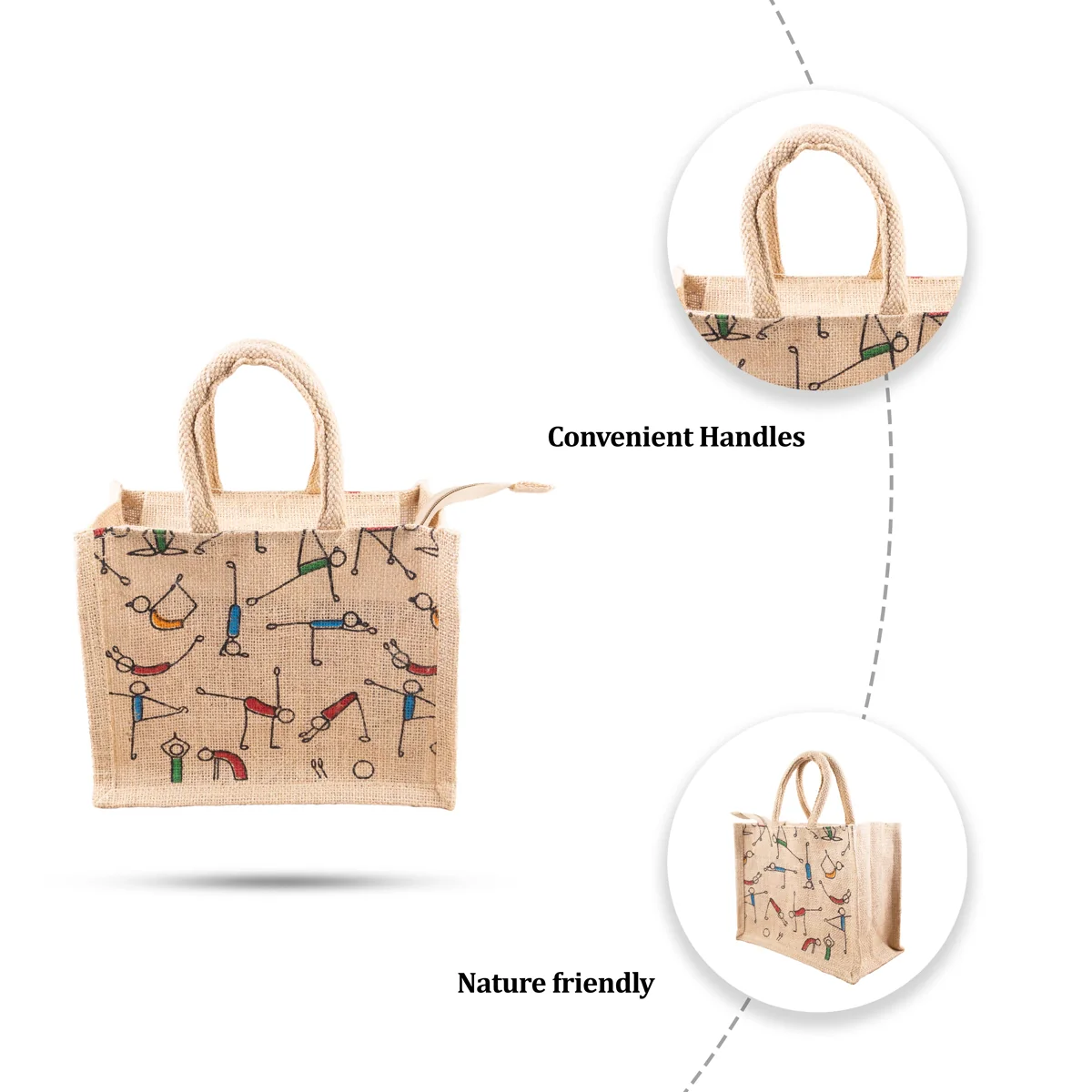 Jute Bag with Zip - 8 x 10 Inches | Handbag/ Tote Bag for Women/ Assorted Colour & Design - Image 8