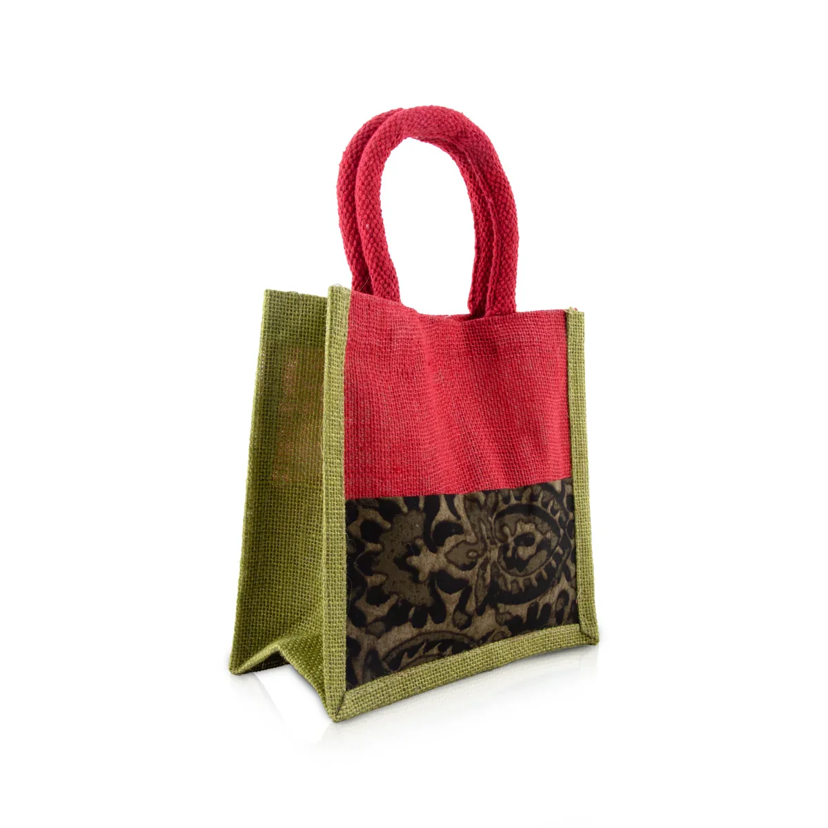 Jute Handbag - 8 x 8 Inches | Velcro Print Jute Tote Bag/ Kalamkari Cloth Jute Carry Bag for Women - Image 10