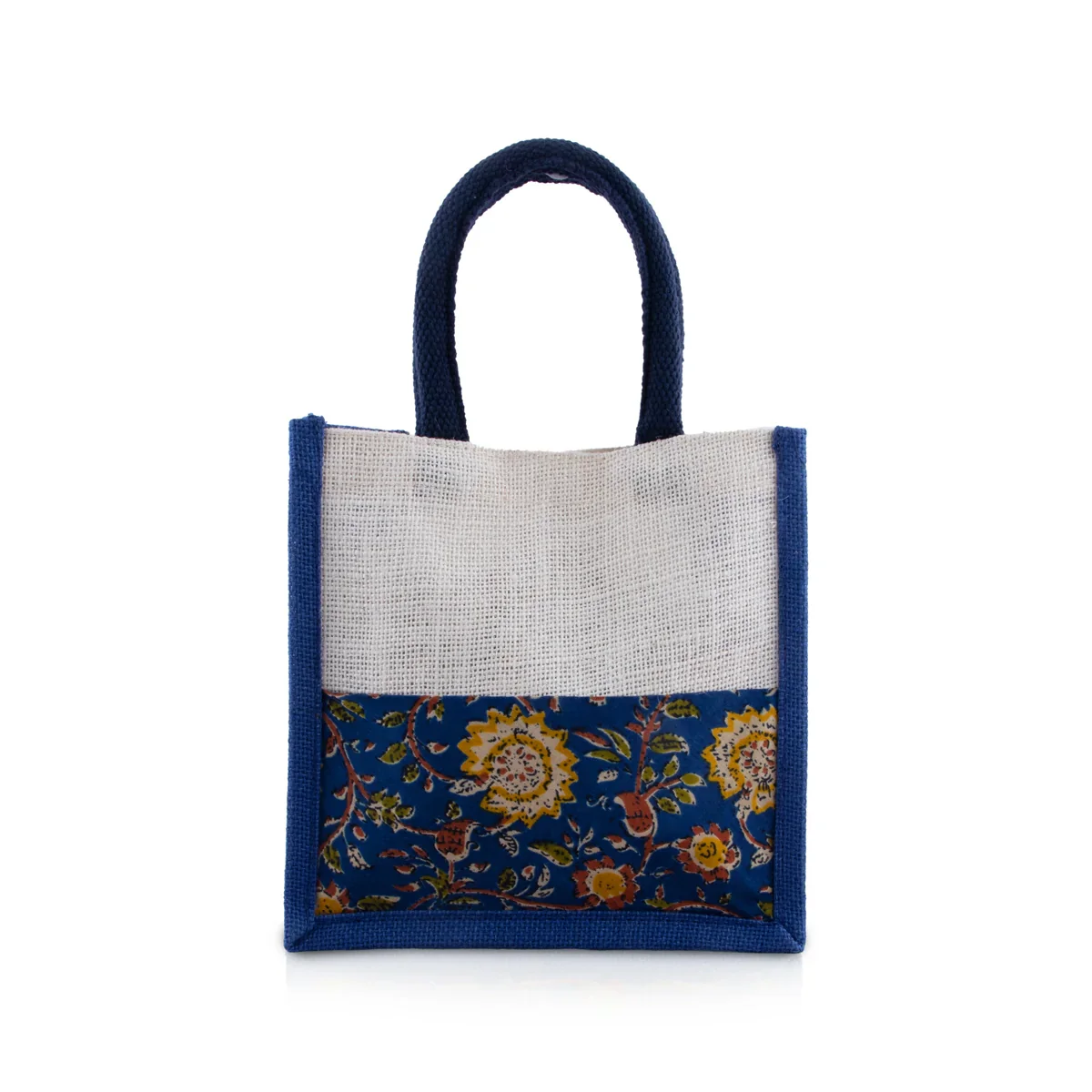 Jute Handbag - 8 x 8 Inches | Velcro Print Jute Tote Bag/ Kalamkari Cloth Jute Carry Bag for Women - Image 2
