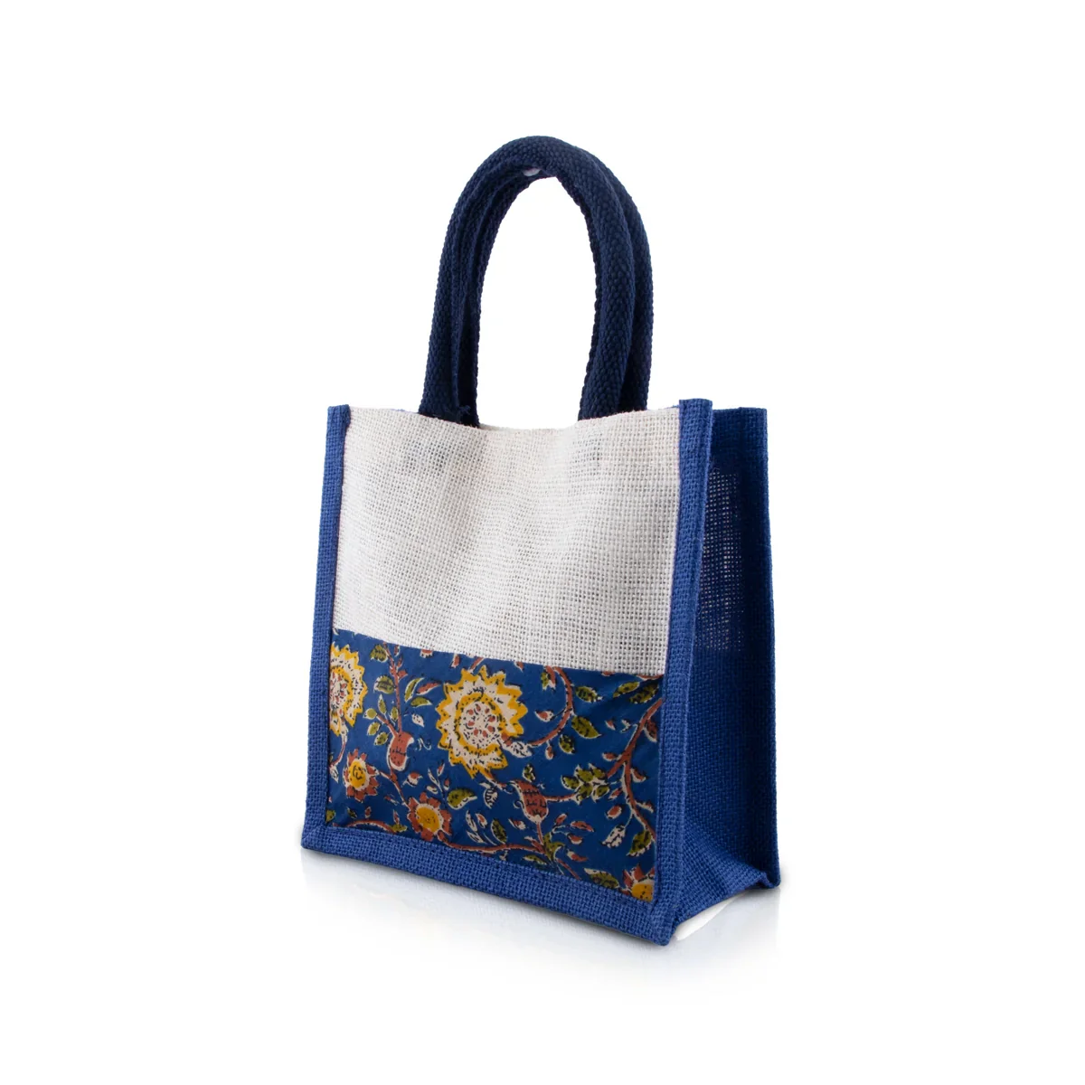 Jute Handbag - 8 x 8 Inches | Velcro Print Jute Tote Bag/ Kalamkari Cloth Jute Carry Bag for Women - Image 3