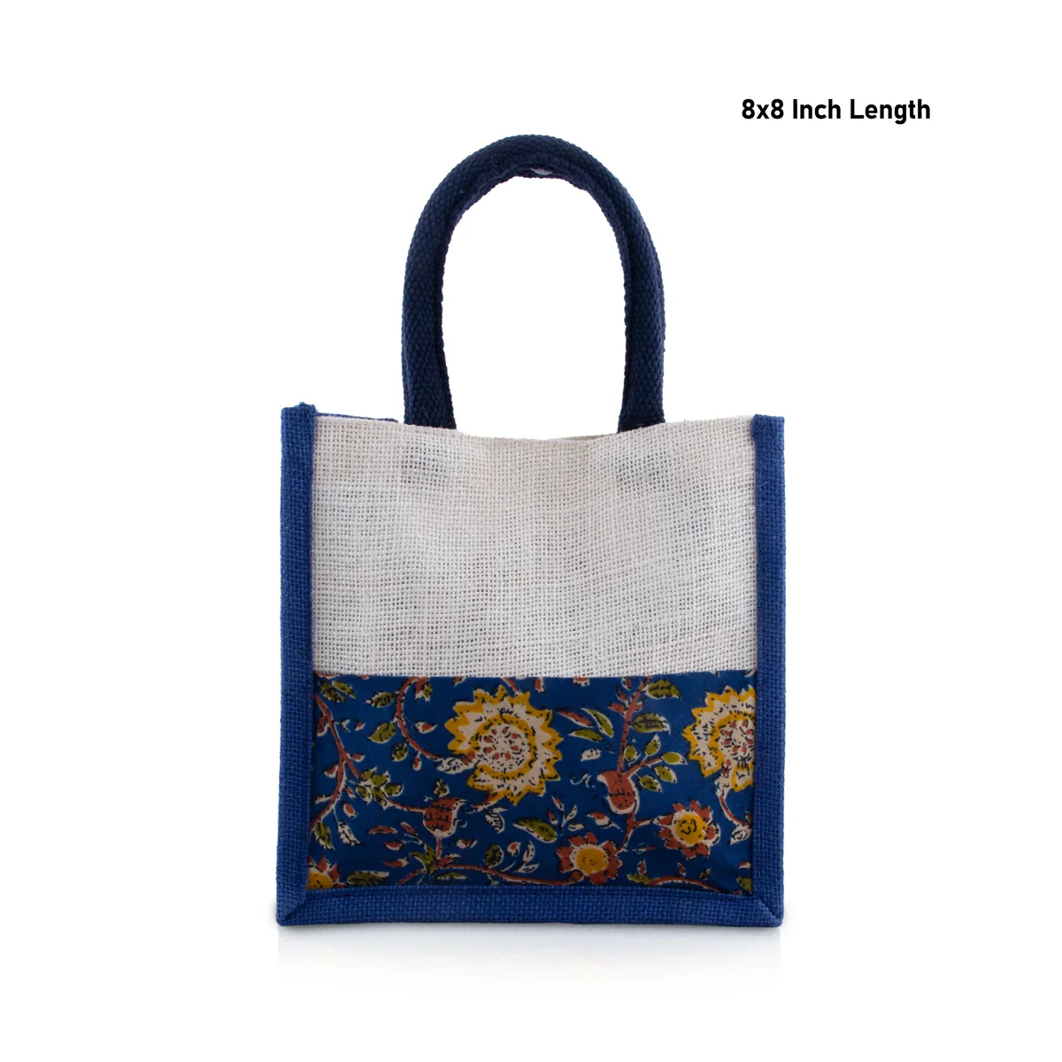 Jute Handbag - 8 x 8 Inches | Velcro Print Jute Tote Bag/ Kalamkari Cloth Jute Carry Bag for Women - Image 5