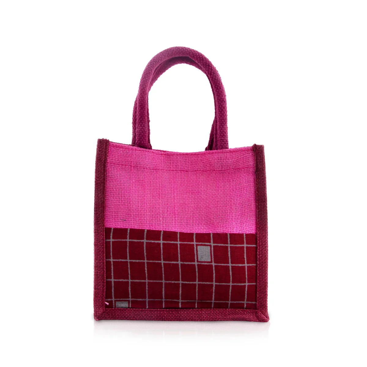 Jute Handbag - 8 x 8 Inches | Velcro Print Jute Tote Bag/ Kalamkari Cloth Jute Carry Bag for Women - Image 6