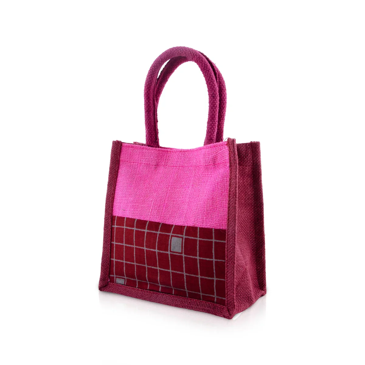 Jute Handbag - 8 x 8 Inches | Velcro Print Jute Tote Bag/ Kalamkari Cloth Jute Carry Bag for Women - Image 7