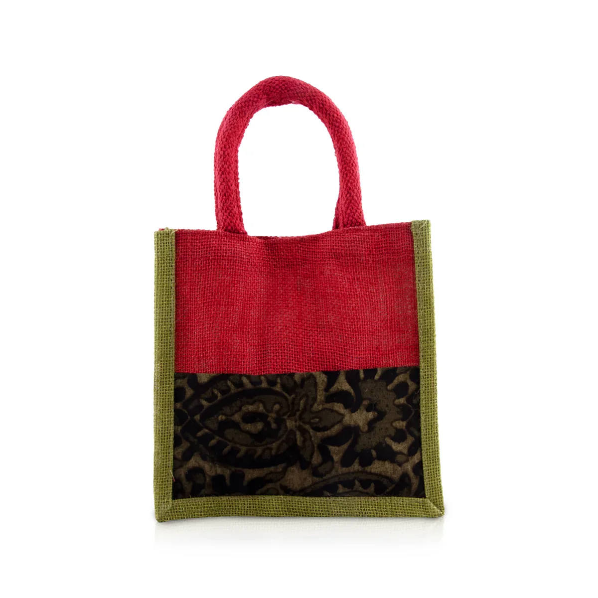 Jute Handbag - 8 x 8 Inches | Velcro Print Jute Tote Bag/ Kalamkari Cloth Jute Carry Bag for Women - Image 9