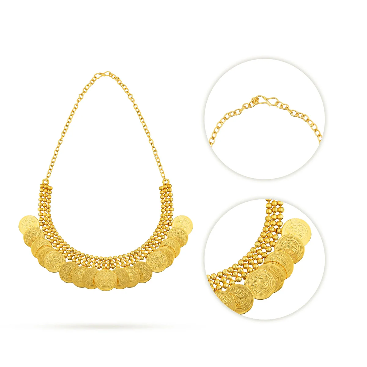 Kaasumala - 4 Inches | Artificial Jewellery/ 19 Coin Kaasu Malai/ Gold Polish Kasumala for Women - Image 2