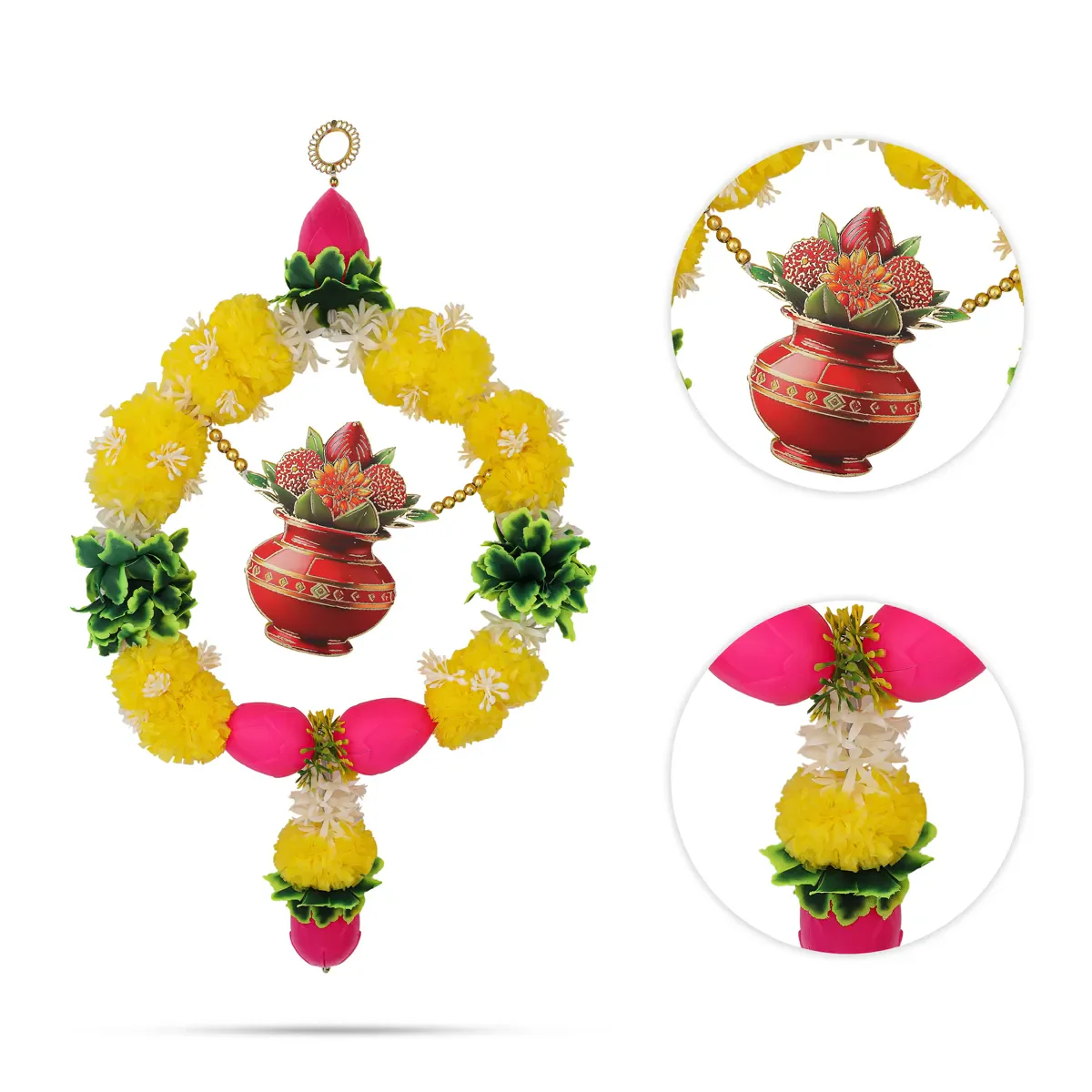 Kalash Wall Hanging - 20 Inches | Artificial Flower Decor/ Traditional Hanging for Home Entrance & Puja Decor - Image 2
