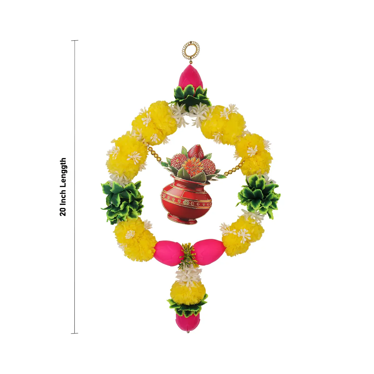 Kalash Wall Hanging - 20 Inches | Artificial Flower Decor/ Traditional Hanging for Home Entrance & Puja Decor - Image 3