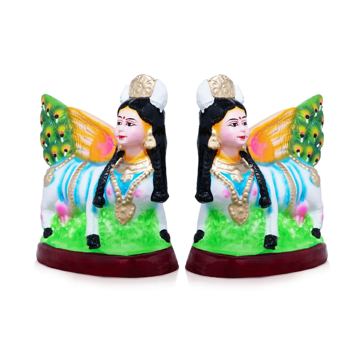 Kamadhenu Clay Golu Bommai Pair - 8 x 7 Inches | Giri Golu Doll/ Navaratri Golu Bomma/Gombe/Bommai - Image 2