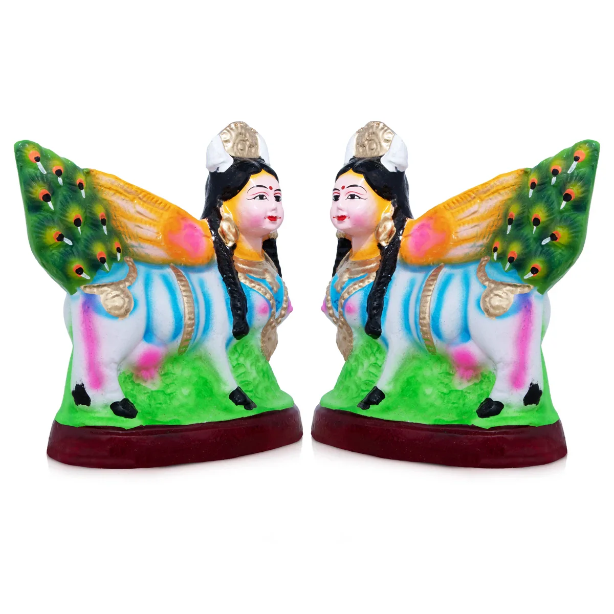 Kamadhenu Clay Golu Bommai Pair - 8 x 7 Inches | Giri Golu Doll/ Navaratri Golu Bomma/Gombe/Bommai - Image 3
