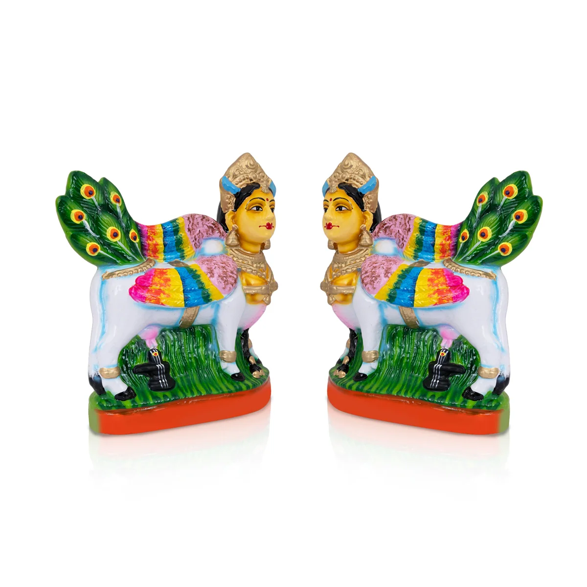 Kamadhenu Idol Clay Golu Bommai Pair - 9 X 8 Inches | Navaratri Golu Gombe/ Giri Golu Doll/ Navratri Decor - Image 2