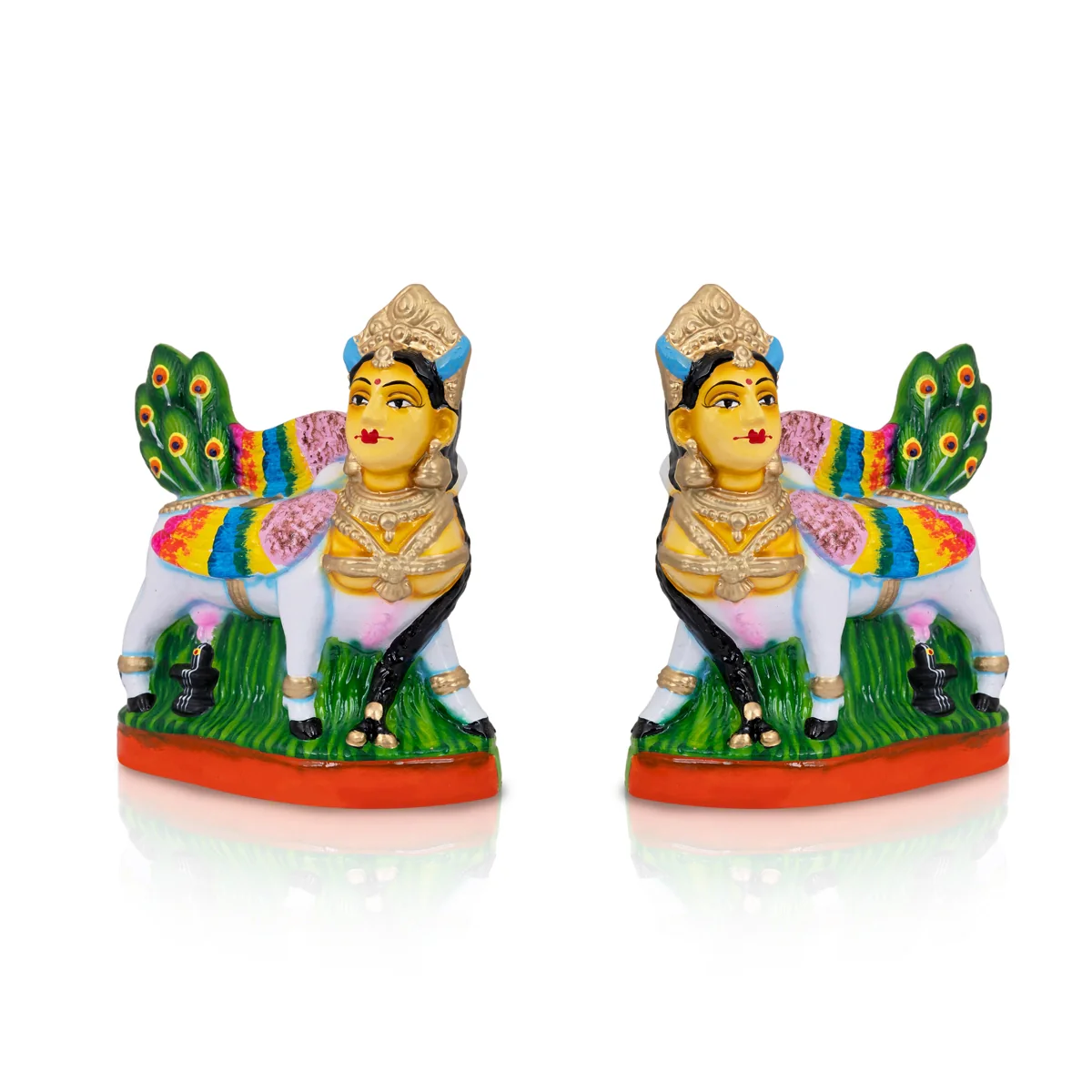 Kamadhenu Idol Clay Golu Bommai Pair - 9 X 8 Inches | Navaratri Golu Gombe/ Giri Golu Doll/ Navratri Decor - Image 3