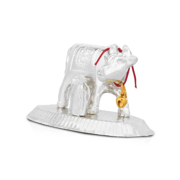 Cow With Calf Idol With Base - 2.5 x 3.5 Inches | White Metal Kamdhenu Cow And Calf Statue for Home Decor - Image 3