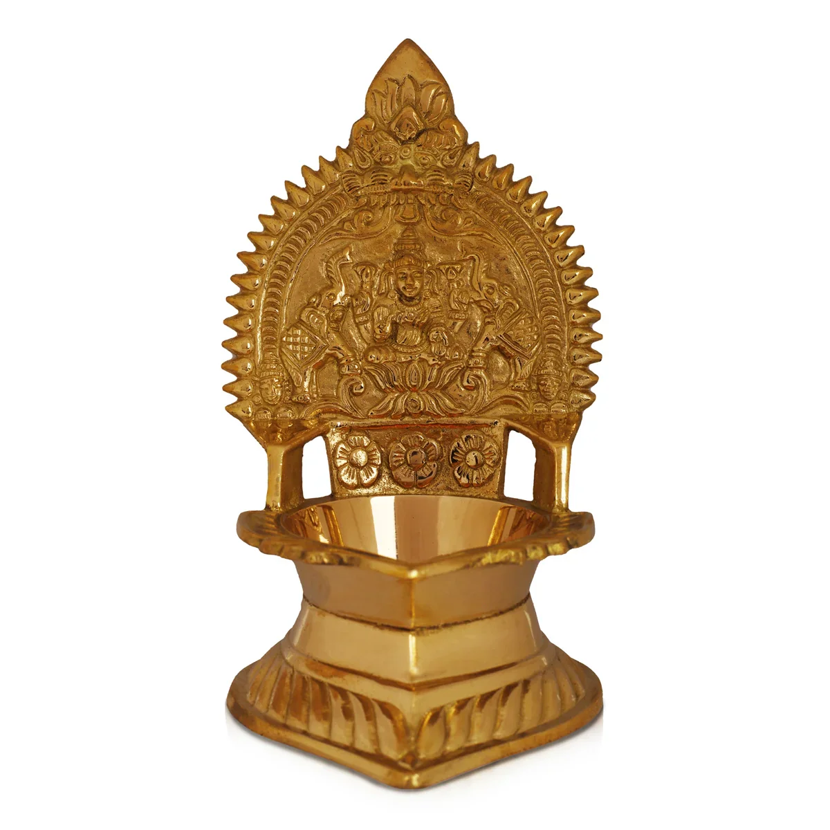 Kamakshi Deepam - 5.5 x 3.5 Inches | Brass Vilakku/ Gold Polish Diya for Pooja/ 320 Gms Approx - Image 2