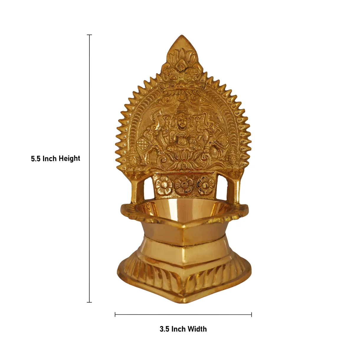 Kamakshi Deepam - 5.5 x 3.5 Inches | Brass Vilakku/ Gold Polish Diya for Pooja/ 320 Gms Approx - Image 6