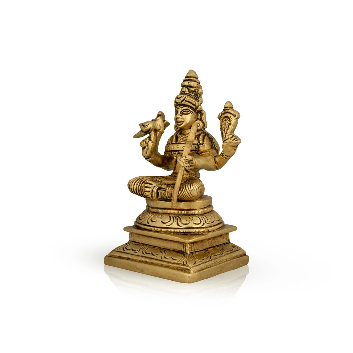 Kamakshi Idol Sitting On Base - 5 x 3 Inches | Antique Brass Idol/ Kamatchi Amman Statue for Pooja - Image 3