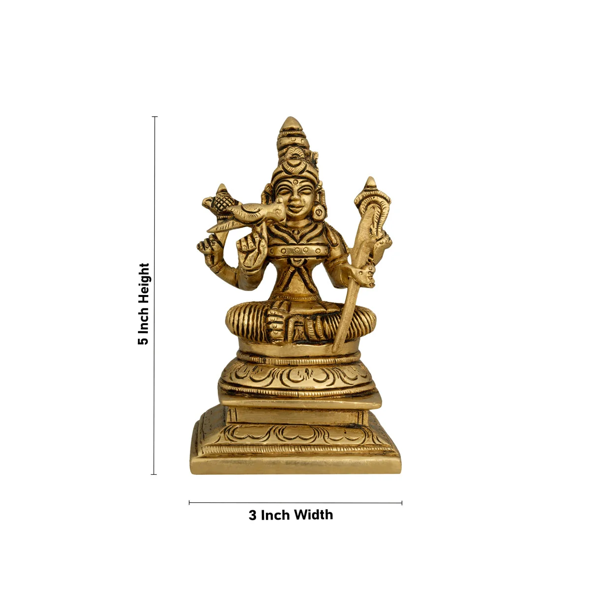 Kamakshi Idol Sitting On Base - 5 x 3 Inches | Antique Brass Idol/ Kamatchi Amman Statue for Pooja - Image 5