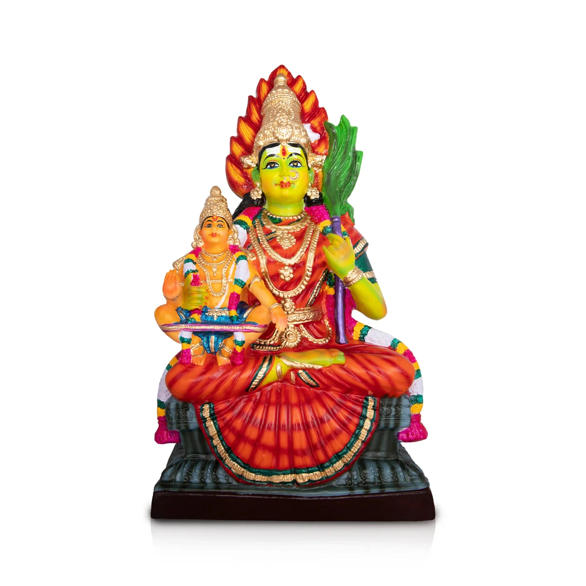 Kamakshi Idol With Ayyappan Statue Paper Mache Golu Bommai - 23 X 12.5 Inches | Giri Navaratri Golu Doll - Image 2