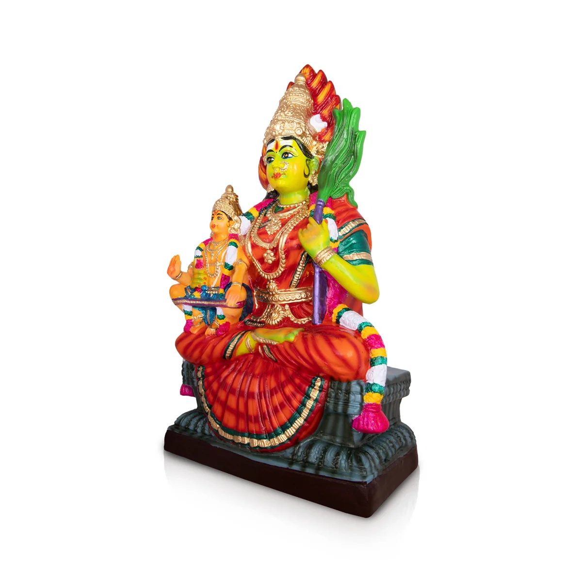 Kamakshi Idol With Ayyappan Statue Paper Mache Golu Bommai - 23 X 12.5 Inches | Giri Navaratri Golu Doll - Image 3