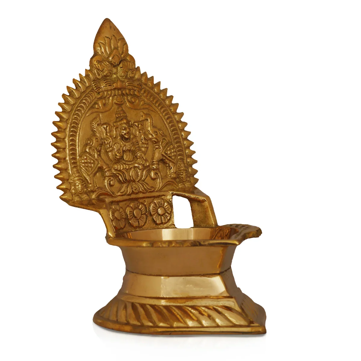 Kamakshi Lamp - 6 x 3.5 Inches | Brass Vilakku/ Diya/ Gold Polish Deep for Pooja/ 395 Gms Approx - Image 3