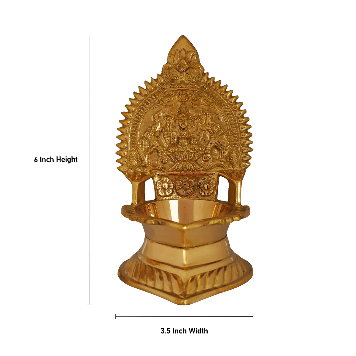 Kamakshi Lamp - 6 x 3.5 Inches | Brass Vilakku/ Diya/ Gold Polish Deep for Pooja/ 395 Gms Approx - Image 6