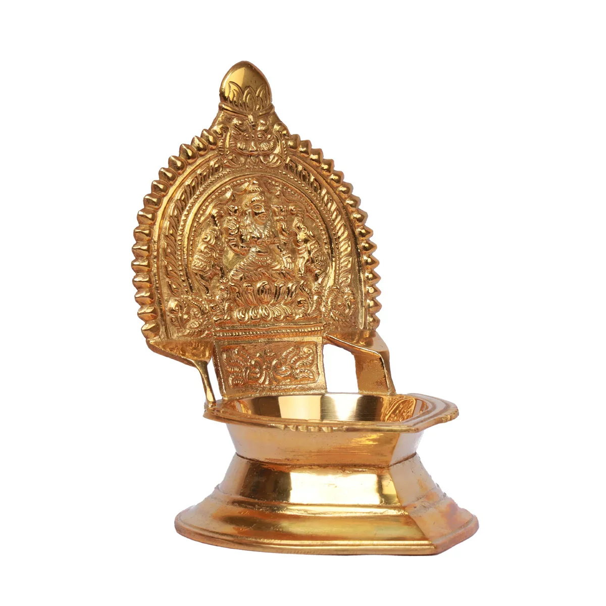 Kamakshi Lamp - 7 x 4.5 Inches | Brass Vilakku/ Diya/ Gold Polish Deep for Pooja/ 590 Gms Approx - Image 2